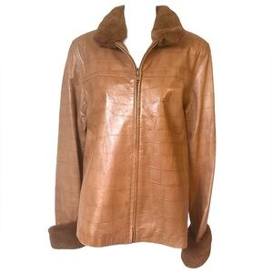 Lowenthal Vintage Leather Jacket with Faux Fur Size Medium Brown